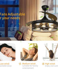 Black 42 Inch Ceiling Fan With Lights Remote Control Vintage Cage Dope Yet Silent Retractable Blades For Kitchen Dining