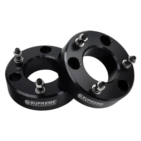 Keep Your Pickup Tight And Lifted With This 3 Inch Front Leveling Kit Built For Chevy Silverado 1500 And GMC Sierra 1500 Trucks Using Rugged T6 Billet Aluminum Strut Blocks That Smooth Out The Dash And Make Weekend Trails Feel Like A Dream Cruise - black T6 billet aluminum strut blocks with bolts.