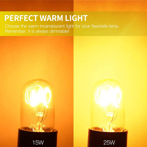 Comparison of 15W and 25W bulbs for Replacement 15 Watt Dimmable E12 Salt Lamp Bulb Warm White 1.9 Inch Fit For Himalayan Salt Lamps And Candle Warmers With Long Lasting Performance Value Pack Of 12