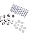 Heavy Duty Furniture Cam Lock Fittings And Bolt Dowels Kit includes metal and white nylon fasteners for flush surfaces
