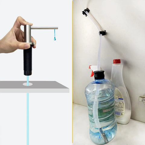 47 Inch Soap Dispenser Extension Tube Kit With Upgraded Metal Check Valve And Anti Leak Gravity Ball Prevents Backflow No More Refills One Durable Tube Fits All Countertops And Built In Sinks, installed in kitchen setup