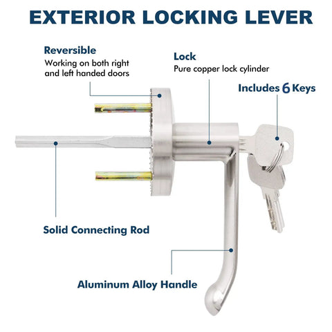 Heavy Duty Stainless Steel Panic Bar Exit Device With Exterior Lever And 5 Keys For 27 To 40 Inch Wood Or Metal Doors