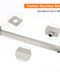 Heavy Duty 20 Inch Shower Arm Extension For Rain Shower Head With Flange And Teflon Tape Thick Stainless Steel Brushed Nickel Finish Anti Rust Durable Bathroom Upgrade showing stainless steel construction and flange details.
