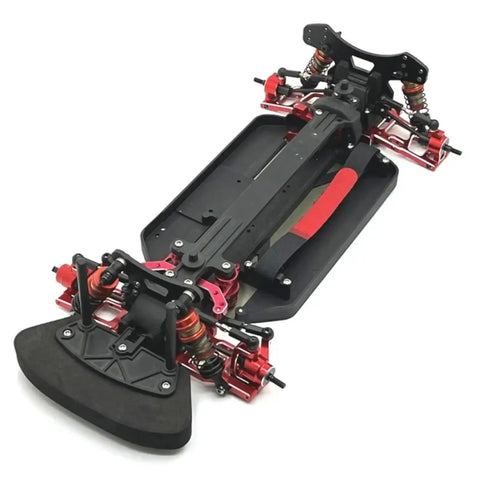 Heavy Duty Metal Front And Rear Suspension Arm Steering Cup Hub Carrier Set For 10th Scale RC Cars compatible with PTG2 platform, bright red.