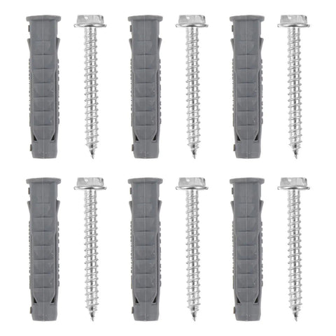 Ribbed Plastic Wall Anchors And Carbon Steel Screws Kit For TV Bracket Mounting Heavy Duty Rust Resistant Suitable For Drywall And Hollow Walls 6 Anchors And 6 Screws, 6 pairs