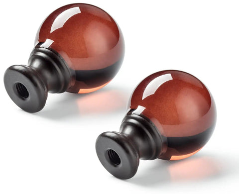 Dope Crystal Ball Lamp Finials With Bronze Finish Base, Tawny Glass, 2 Inch Tall, Threaded 1/4-27, sleek top cap decor