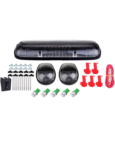 Chevy Silverado 1500 Cab Roof Marker Light Kit With Clear Cover And Wire Pack Plug And Play T10 5050 SMD Green complete set