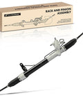 Power Steering Rack And Pinion Assembly With Inner Tie Rods For Nissan Pathfinder 2013 To 2020 Infiniti QX60 2014 To 2020 And JX35 2013 Hydraulic Power Steel Construction Includes Inner Tie Rods Plug And Play, product image with packaging