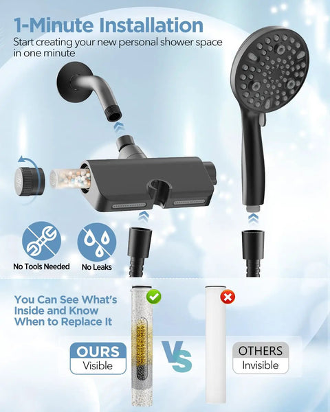 Slick Matte Black Filtered Shower Head With Handheld Combo Dual 2 In 1 Spa System High Pressure 10 Spray Modes Power Wash Massage Shower For Top Tier Bathroom Upgrades