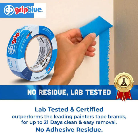 Person peeling off Blue Painter's Tape Pro-Grade 1.5 Inch Wide, 30 Rolls Masking Tape For Sharp Lines And Clean Edges, No Bleed