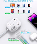 Flat Plug Travel Power Strip With Usb C Plus Multiple Outlets Six Foot Cord Cruise Approved Extension showing USB ports and devices connected.