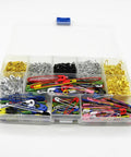 Kickass Assorted Steel Safety Pins Bulk Kit For Sewing Tailoring And Crafting, multi-colored in a clear organizer.
