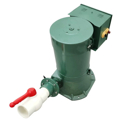 5 kW Hydroelectric Generator For Off Grid Power 220 Volt 60 Hz Single Phase Water Turbine with green casing and red valve