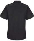 Back view of Top Shelf Heavy Duty Short Sleeve Industrial Work Utility Button Down Uniform Shirt With Soil Release Finish And Moisture Wicking Fabric Dual Chest Pockets Relaxed Fit Matte Black.