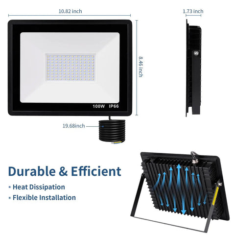 JUDYSSY 200W Led Flood Light, Ip66 Waterproof Security Lights, dimensions 10.82x8.46 inches, designed for flexible installation.