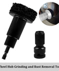 Heavy Duty Car Wheel Hub Cleaning Tool Kit With Eight Impact Resistant Heads And Universal Adapter for rust removal and polishing.