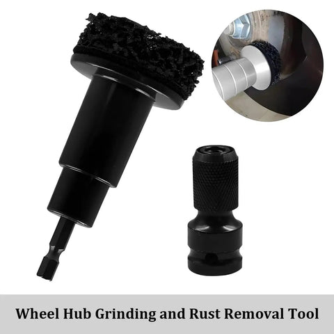 Heavy Duty Car Wheel Hub Cleaning Tool Kit With Eight Impact Resistant Heads And Universal Adapter for rust removal and polishing.