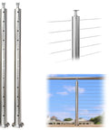 Round Cable Railing Post 42 Inch Tall 2.36 Inch Diameter Stainless Steel Brushed Finish Pre Drilled With 12 Pairs Of Level Holes