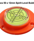50X12mm Circular Bubble Level in orange casing, showing clear bubble and measurements for precise leveling.