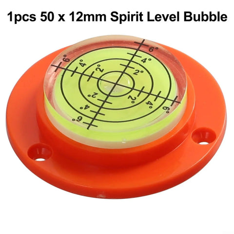 50X12mm Circular Bubble Level in orange casing, showing clear bubble and measurements for precise leveling.