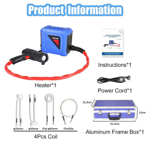 Badass 1800W Magnetic Induction Heater Kit With Four Coils Rapid Handheld Bolt Buster Tool For Popping Rusty Nuts Bolts And Bearings Off Completely Safe Flameless Heating For Garage Grind with heater, cables, and coils.