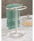 Steel Fingertip Towel Rack Stand With Base Tray For Jewelry Or Small Accessories, Two Bar Towel Holder With Teal Towel