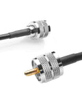 RG58 Coax Cable 3Foot PL259 Male To Male UHF Antenna Wire For CB Radio Rig Setup, showing brass connectors and cables.