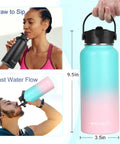 64oz Bubble Gum Insulated Stainless Steel Water Bottle With Straw Lid Spout Lid And 3 Lids Leak Proof Vacuum Insulated Wide Mouth For Sports Gym Or Office Keeps Drinks Cold 24 Hours And Hot 12 All Day Hydration, showing fast water flow and straw to sip feature.