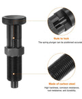 Heavy Duty Built Tough Setup Rock Solid Hold Push Fit Ball Nose Spring Plunger M20x1.5 Thread 10mm Pin Carbon Steel close-up with locking nuts.