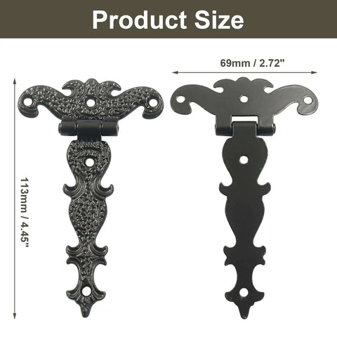 Antique Black T Strap Door Hinges Set 4.45 by 2.72 Inches Vintage Medieval Hardware Zinc Alloy