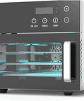 Electric Food Dehydrator With 4 Stainless Steel Trays And Precise Temp Control For Homemade Fruit Veggie Chips Beef Jerky And Healthy Snacks, front view with buttons.