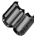 Open view of a Clip-On Ferrite Ring Core Cable Clip for RFI EMI Noise Suppression, fits cables 5mm to 13mm, black low profile design.