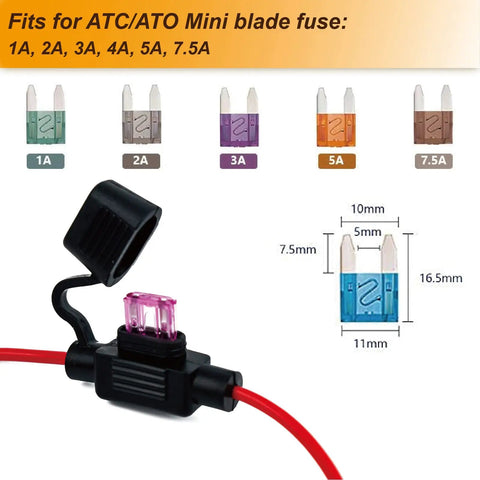 Waterproof Inline Fuse Holder Kit For Cars And Boats With 18AWG Wiring And 3A Mini Fuses IP65 Rated Circuit Protection Keeps Your Stereo And Lights Safe Built Damn Tough Plug And Play Electrical Safety Protector 2 Pack with mini blade fuse.