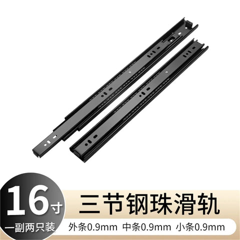 Three Section Steel Ball Bearing Drawer Slides Set Silent Side Mounted Cabinet Slides 16 Inch Black 2 Pack Built To Last Ultra Smooth Close