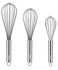 Go-To Stainless Steel Balloon Whisk Set in 8 Inch, 10 Inch, and 12 Inch Sizes - Durable Wire Whisks for Cooking, Whisking, Beating, Blending, and Stirring