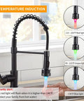 Led Light Kitchen Faucet With Pull Down Sprayer In Matte Black showing temperature-indicating LEDs for hot-cold water