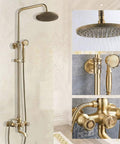 Kick Up Your Shower Game With This Antiqued Copper Finish Three Function Pressurized Spray System Built Tough For Real Muscle Relief And Rust Free Vibes Straight Fire For Any Modern Bathroom Setup, showcasing a wall-mounted shower system.