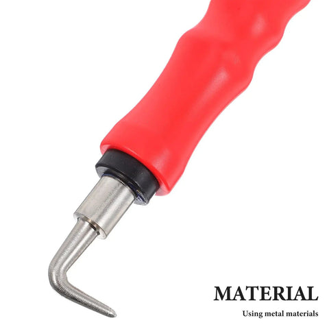 Close-up of Housoutil 2Pcs Steel Rebar Wire Twisting Hook for Concrete And Fence Work Semi-Automatic Bender Tool with red handle.