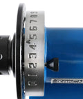 ER32 Shop Ready Pro Grade Precision Spin Index with wrench, close-up of index plate with 36 holes and numbers, blue body