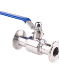 1.5 Inch Tri Clamp Ball Valve Stainless Steel 304 PTFE Lined 1 Inch Tube OD with blue handle, side view