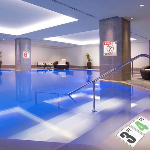 Indoor pool with 6x6 Inch Pool Depth Marker Stickers No Diving Warning Signs For Shallow Water 3ft 4ft 5ft 6ft Non Slip Adhesive