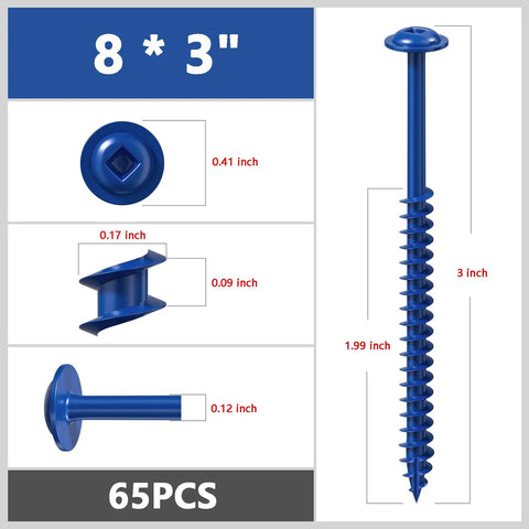 Blue Pocket Hole Screws Size Eight Three Inch Wood Screws with measurements for DIY cabinets, tables, and panels.