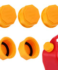 Six Pack 5 Gallon Gas Can Caps, Universal Coarse Thread Replacement Lids For Gasoline, set of yellow HDPE caps with gas can