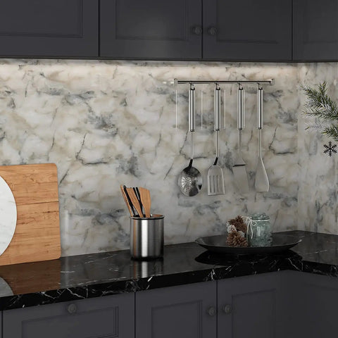 Extra Wide 36 Inch Marble Contact Paper For Kitchen Countertops Waterproof Peel And Stick Table Top Cover Blue And White