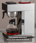 12 Cup Commercial Drip Pour Over Coffee Maker With Two Glass Carafes And Warmers Stainless Steel Brew Station Side View