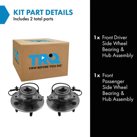 Front Left And Right Wheel Bearing And Hub Assembly Kit Two Piece Direct Fit Replacement For 06 08 Dodge Ram 1500 Regular Cab With 4 Wheel ABS 06 08 Ram 1500 Crew Cab And 2009 Ram 1500 shown with packaging