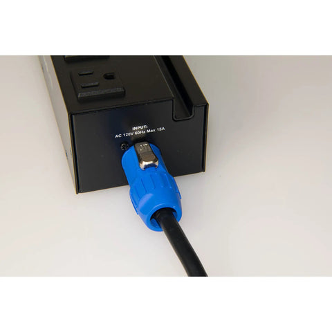 Pow-R Bar Link AC PowerCON Surge Protector with blue PowerCON input cable connected