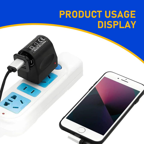 Hassle Free 220V AC To 12V DC Power Inverter With Universal Cigarette Lighter Plug for charging a smartphone with power adapter.