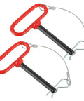 Half Inch By Four Inch Trailer Hitch Pin With Red Rubber Handle And Safety Clip Anti Loss Rope, Heavy Duty Universal Fit, Pack Of 2