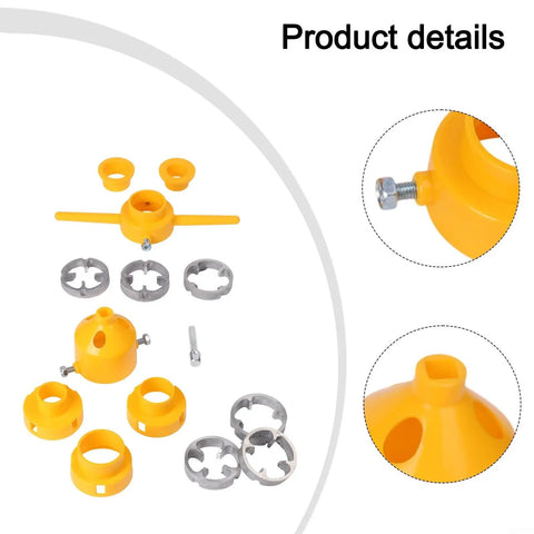 Pro Electric Manual Pvc Pipe Threader Kit With 20Mm And 25Mm And 32Mm Dies for plumbing repairs, includes yellow handles and metal dies.